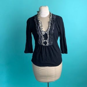 Anthropology Deletta top ruffled collar navy